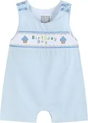 [Lil Cactus] Blue Birthday Boy Smocked Shortalls