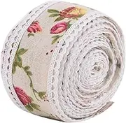 Joyzan Burlap Ribbon, Printed Rose Flower Burlap Ribbon Natural Jute Ribbons for DIY Crafts Making Wraping Gifts Party Holiday Christmas Rustic Wedding Home Decorations Handmade Artist Packaging 5 m