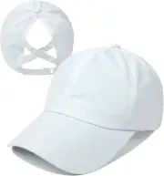 Koreshion Womens Criss Cross Ponytail Baseball Cap Adjustable One Size, White