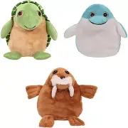 Plush Stuffed Animal Turtle Dolphin Walrus Toy 3 in 1 Reversible Cuddly Soft Pet