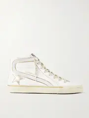 [Golden Goose] Golden Goose - Slide Distressed Suede And Metallic-trimmed Leather High-top Sneakers - White - IT39 IT 39 White