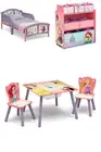 Disney Princess 5-Pcs Toddler Playroom Set – Table, 2 Chairs, Toy Bin & Bed