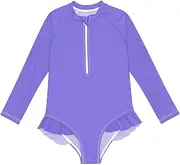 [ODAWA] Big Kid Zipper Swimsuit, Medium Slate Blue Kids Bathing Suit with Sleeves Size 3T