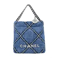 在飛比找PChome24h購物優惠-CHANEL 22 Mini Handbag菱格紋縫線牛仔帆