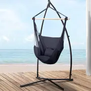 Gardeon Hammock Chair with Steel Stand Cushion Pillow Grey