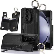 [Asuwish] Phone Case for Samsung Galaxy Z Fold 6 5G 2024 Wallet Cover with S Pen SPen Slot Credit Card Holder Stand Slim Rugged Mobile Purse Ring Cell Accessories ZFold6 Z6 G Fold6 6Z Women Men Black