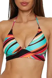 [Trina Turk] Women's Swoop Reversible Halter Bikini Top, Adjustable, Tie Back, Swimwear Separates
