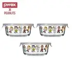 Pyrex Peanuts Snoopy Glass Storage Heat Resistant Containers Round 380ml 3p Set
