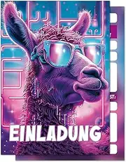 BOYATONG 12 x Llama Invitation Cards Children's Birthday Girl & Boy, 15 x 10.7 cm Invitation Cards Birthday Invitation Children's Birthday Invitation in Cool Glasses Alpaca Design