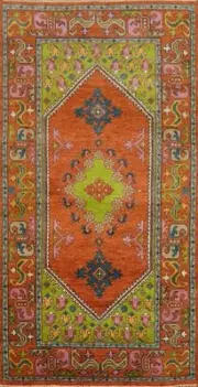 Handmade Orange Wool Carpet Geometric Traditional Oriental Wool Rug 4x8 Ft
