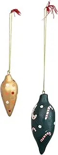 3" H Hand-Painted Paper Mache Ornament, Multi Color, Set of 2