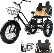 Adult Tricycle Bike, 20x4" With Seat, People And Loads Pulling, 7-Speed Transmission, 25Km/H, Thickened Alloy Aluminum Rim, For Commuting