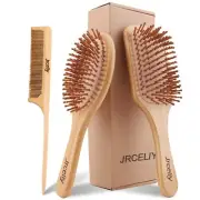 3-Piece Bamboo Hair Brush Set Natural Wooden Paddle Detangling