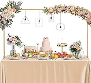 Over The Table Rod Stand with Clamps,Table Arch Stand Adjustable 31-47''Height,47-100" Length Gold Metal Decorating Rod Hanging for Wedding,Birthday and Anniversary Decoration