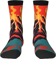 [JEJEA] Volcano print Socks For Men and Women Men's Moisture Control Crew Socks Gifts For Golf, Hunting, Camping