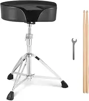 VEVOR Saddle Drum Throne, 22-27.8 in / 560-705 mm Height Adjustable, Padded Drum Stool Seat with Anti-Slip Feet 5A Drumsticks 500 lbs / 227 kg Max Weight Capacity, 360° Swivel Drum Chair for Drummers