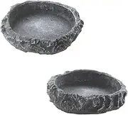emours 2 Pack Reptile Water Dish Food Bowl Rock Worm Feeder for Leopard Gecko Lizard Spider Scorpion Chameleon (De 3.1in x H 0.8in)
