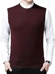 [SWJGLITTR] Mens Crew Neck Knitted Sweater Vest Knitwear Slim Fit Sleeveless Sweaters Solid Pullover for Dad Husband Vests, Red, X-Large