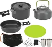 Baxnore Aluminum Camping Cookware Set, Camping Cookware Mess Kit, Outdoor Cookware Kit, Friction Resistant Camping Pans Pots Kit for Outdoor