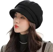[AIDIER] Women Elegant Wool Baker Boy Hat Winter Newsboy Cabbie Cap Ladies Vintage Roll up Peaked Beret Hat Cloche Bowler Hat