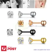 1Pair Ear Stud Earrings Zirconia Stone Piercings Helix Tragus Steel Screw Balls