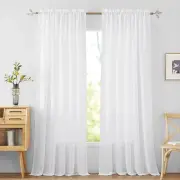 RYB HOME White Curtains Linen Textured Sheer Light Filtering Semi Sheer Curta...