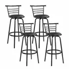 New Set of 4 Bar Stools PU Leather Bar Stool Swivel Backrest Kitchen Chairs Blac