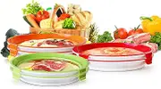 Food Preservation Tray with Lid 6 Pack Good Sealing Elastic Film Buckle Design Stackable Round Food Storage Container Fresh Food Keeper for Fridge Refrigerating Cabinets