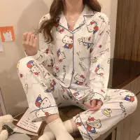 在飛比找蝦皮商城精選優惠-ins韓國可愛凱蒂貓睡衣女春秋長袖開衫卡通兩件套甜美學生家居