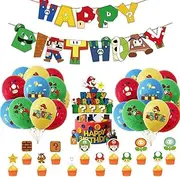 Super Mary Mario themed party birthday supplies super Marilla flag banner balloon cake flag decoration set