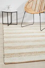 Rug Culture Natural & White Hand Braided Jute Striped Rug