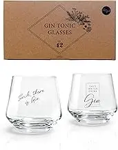 Gin and Tonic Glasses - Set of 2 Gift Set with Typical Gin Sayings | 2 x 400 ml | Gin Glasses Set | Suitable for Large Ice Cubes | Dishwasher Safe | Gift Idea for Men and Women