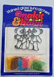Vintage Makit & Bakit 1985 Teddy Bears Stained Glass Suncatchers Ornament KIT