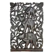Joyful Circus Elephant Family Hand carved Relief Panel Wood Wall Art 12"x18"