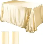 Aksipo 2 Pack Champagne Satin Tablecloth Smooth Fabric Table Cover Premium Table Cloth Bright Silk Rectangle Tablecloth for Wedding Banquet Party Events Dining Table Decoration, 60x102 Inch