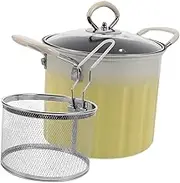 DINHEAROM 1 Set Japanese Tempura Deep Fryer Pot with Strainer Basket and Lid Multifunctional Fryer for Home and Restaurant Compatible with Induction and Gas Stoves Easy to Clean