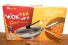 Sizzzle Master 11-inch WOK Pan with Lid & Dual Spatulas, Honeycomb, Non-Stick