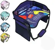 Amoilly Children's Car Seat Travel Tray, Activity Table for On the Go with Side Pockets, Adjustable Strap, Multiple Colours