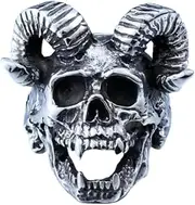 [Ymall] Gothic Horned Skull Ring, Titanium Biker Ring, Vintage Punk Style, Men's Statement Jewellery