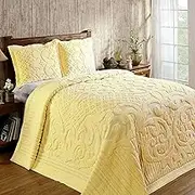Better Trends 1 Piece Bedspread 100% Cotton Chenille Bedspreads Full/Double 96" x 110" Yellow Luxurious Medallion Pattern Tufted Soft Lightweight All Season Ashton Collection