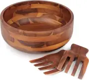 AIDEA Acacia Wood Salad Bowl Set with 2 Wooden Hands, Large Salad Bowl with Serv