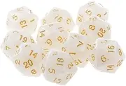 Hellery 10 Pack of D20 Dice for Tabletop RPG, White, 25mm