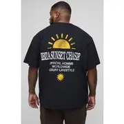 Mens Black Plus Washed Ibiza Sunset Chaser Oversized T-Shirt