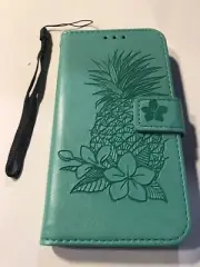 iPhone 11 Pro Wallet Case Pineapple Design Card Holder Mint Color.
