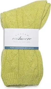 [Graham Cashmere] Pure Cashmere Cable Bed Socks - Made in Scotland - Gift Boxed (Lemongrass), Onesize, Lemongrass, One Size