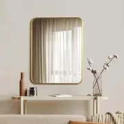 Oikiture 65 x 50cm Wall Mirror Rectangular Make Up Mirror for Home Gym Hallway Entrywat Living Room Gold