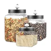 Square Canister Set 3-Piece Glass Jars in 43 64 and 75 ounces Chic Design wi