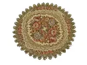 Vintage Round Tapestry Doily 9.25" Wide Rose Flower Gold Germany Dollhouse Rug