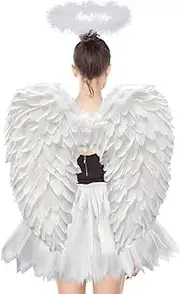 White Angel Costume Adult, Pack of 3 White Angel Costume Women, 70-100 cm Angel Flights, Angel Wings Women, Angel Wings Adults, Devil Costume Women, Tutu Skirt, Angel Wings Children