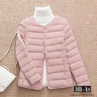 在飛比找momo購物網優惠-【JILLI-KO】短款輕薄羽絨棉服無領修身圓領保暖外套-F